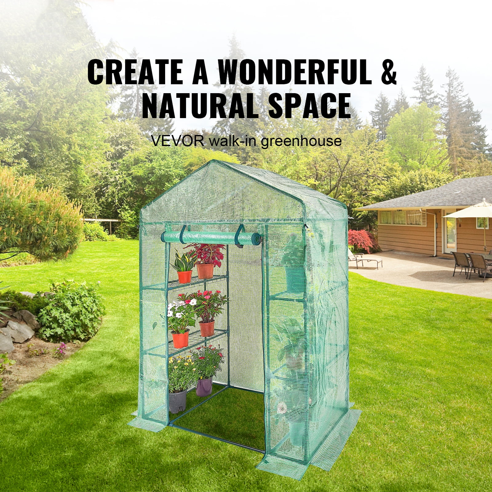 KFFKFF Portable Greenhouse, Dimensions 4.6 x 2.4 x 6.7 ft, Equipped with Shelving Units, Robust PE Cover Incorporating Doors and Windows, Steel Framework, Quick Assembly