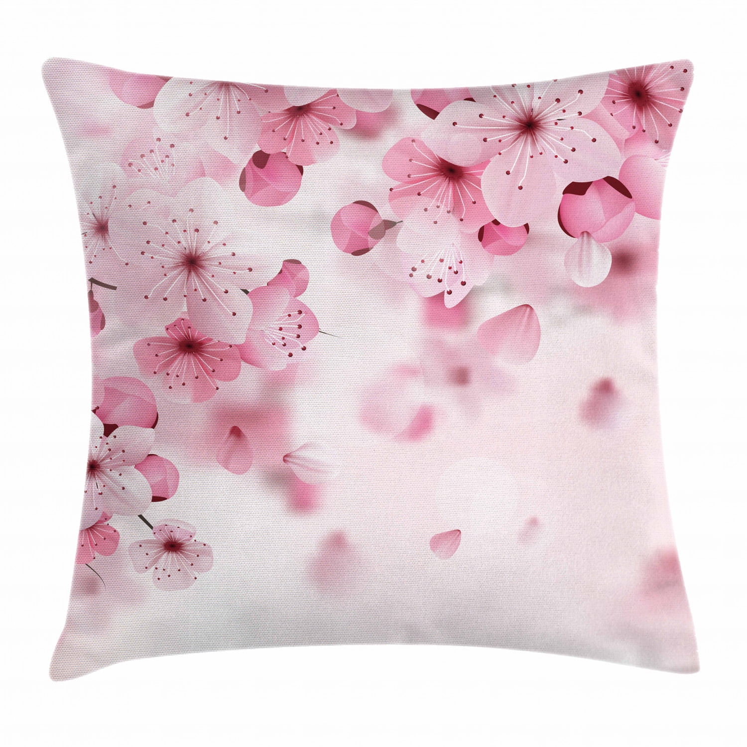 Floral Throw Pillow Cushion Cover, Japanese Sakura Flowers Blossoms