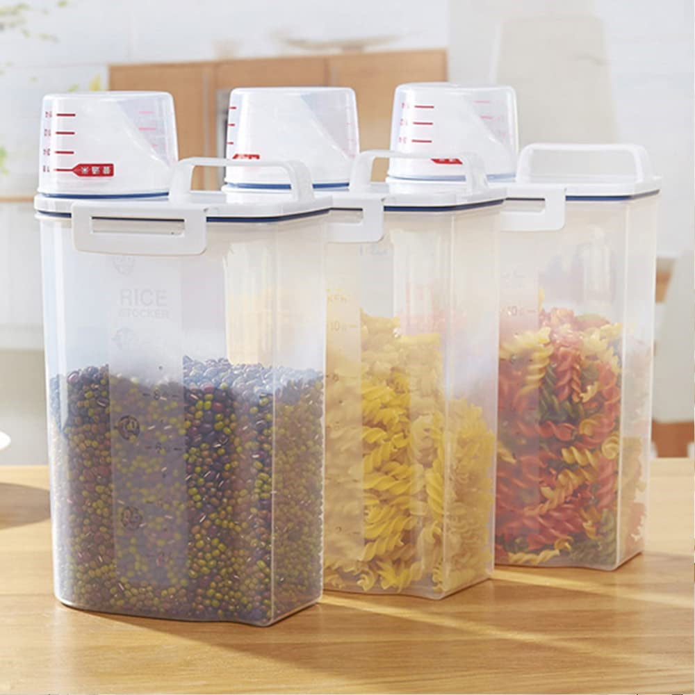  Grain storage container, sealed food container, breakfast grain  distributor, large export, double cover divided into four compartments,  Storable 3 liters of grain, sugar, flour, rice, nuts, snacks.: Home &  Kitchen