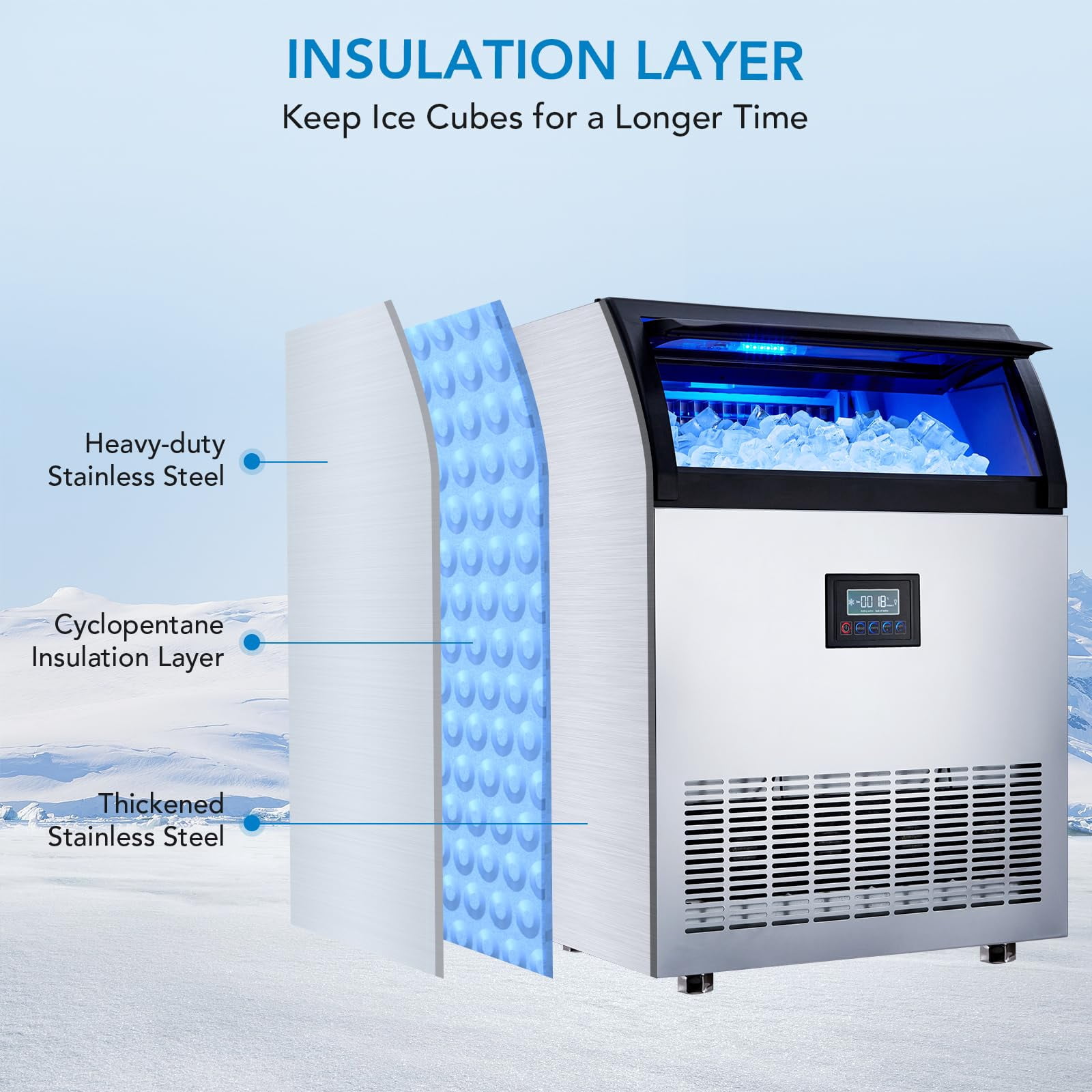 GARVEE Commercial Ice Maker 200Lbs/24H,Freestanding Built-in Ice Machine with Smart LCD Display and Self-Cleaning for Home, Kitchen, Office