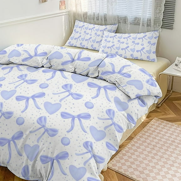 ss Cute Bow Duvet Cover Set Bedding Set Polyester Quilt Cover for Bedroom Decoration