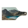 thumbnail image 2 of Landscape Cutting Board, Secret Lake on the Rock Mountain Resort Nature Earth Landscape Photo, Decorative Tempered Glass Cutting and Serving Board, Wine Bottle Shape, Brown Teal, by Ambesonne, 2 of 5