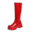 thumbnail image 1 of Bottes en Cuir Haute Imperméabilité Plateforme Intérieure Bout Rond au-Dessus du Genou Cuir Verni Plat US7, 1 of 3