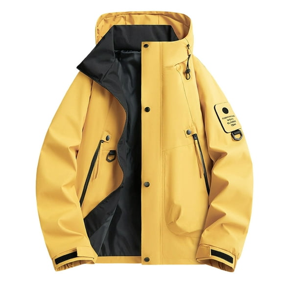 TFEOQRY Men's Waterproof Windbreaker Softshell Jacket Hooded Zipper Pockets Coat Hiking Camping Outwear Yellow
