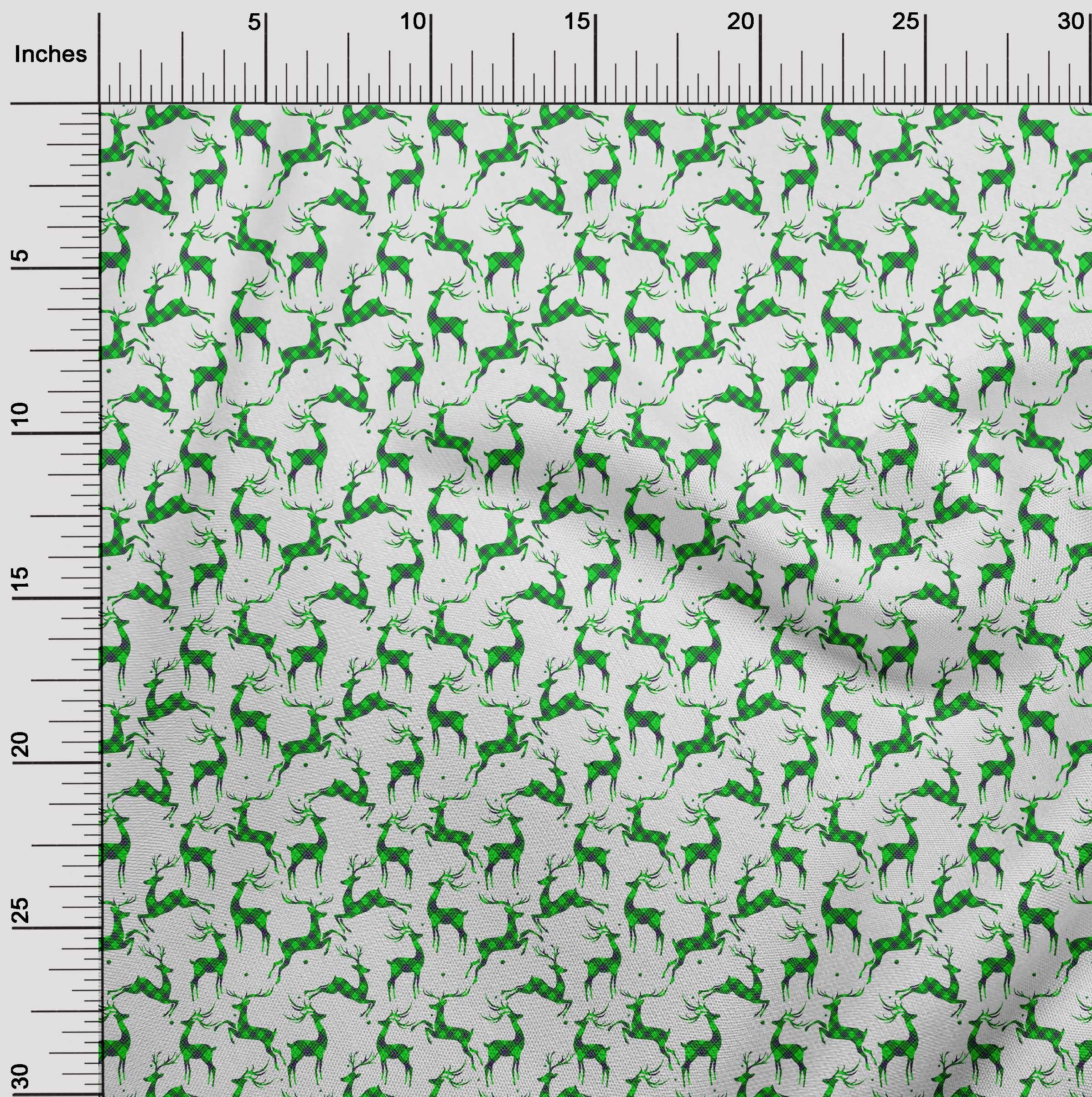 oneOone Cotton Flex Green Fabric Christmas Reindeer Lumberjack Craft Projects Decor Fabric Printed By The Yard 40 Inch Wide