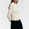 thumbnail image 4 of Women's Mock Neck Wool Sweater Fall Basic Soft Long Sleeve Knitted Pullover Sweaters Slim Fit Layering Tops by DingJoo Beige M, 4 of 5
