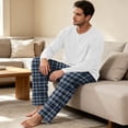 thumbnail image 4 of VV AVEORS Mens Pajama Set Bamboo Viscose Soft Pijamas Sets Plaid Long Sleeve Full Length Pants Pjs Check Sleepwear With Pockets Blue XL, 4 of 7