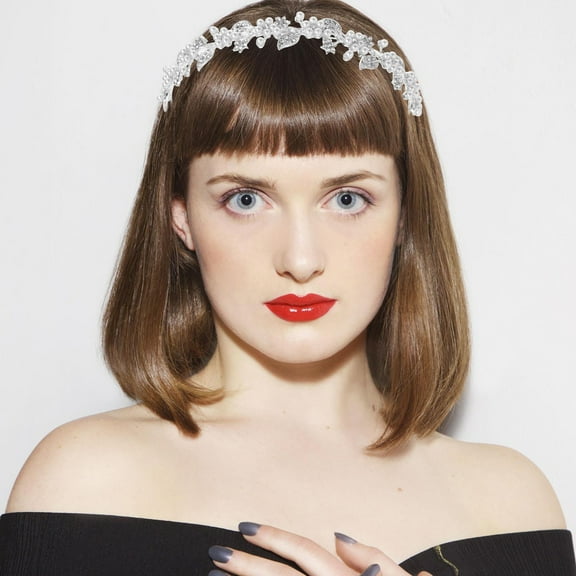 FRCOLOR  Rhinestone Headband Headpiece Silver Communion Bride Mother