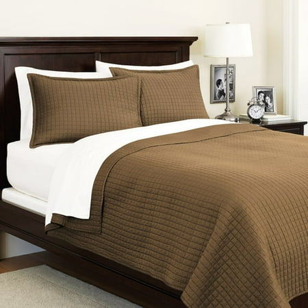 Canopy 250 Thread Count Sateen Squares 3-Piece Coverlet Set, Brown Clay