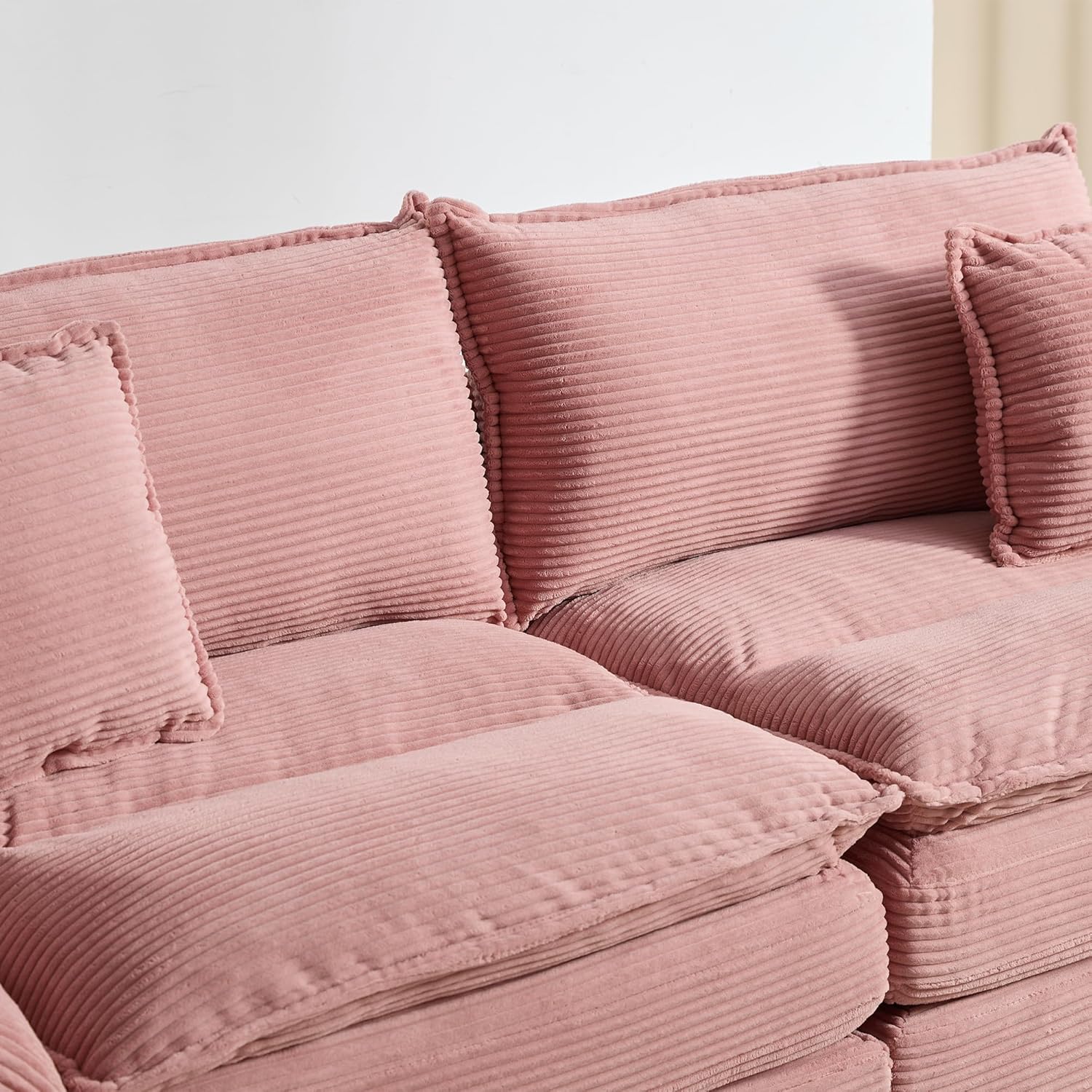 AENKYO 84" Corduroy Loveseat Sofa with Pillows, Modern 2-Seater Couch for Living Room,Pink