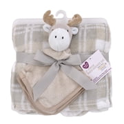 Parent's Choice 2-Piece Gray Plaid Baby Blanket and Moose Lovie Set, Unisex, Infant, Plush