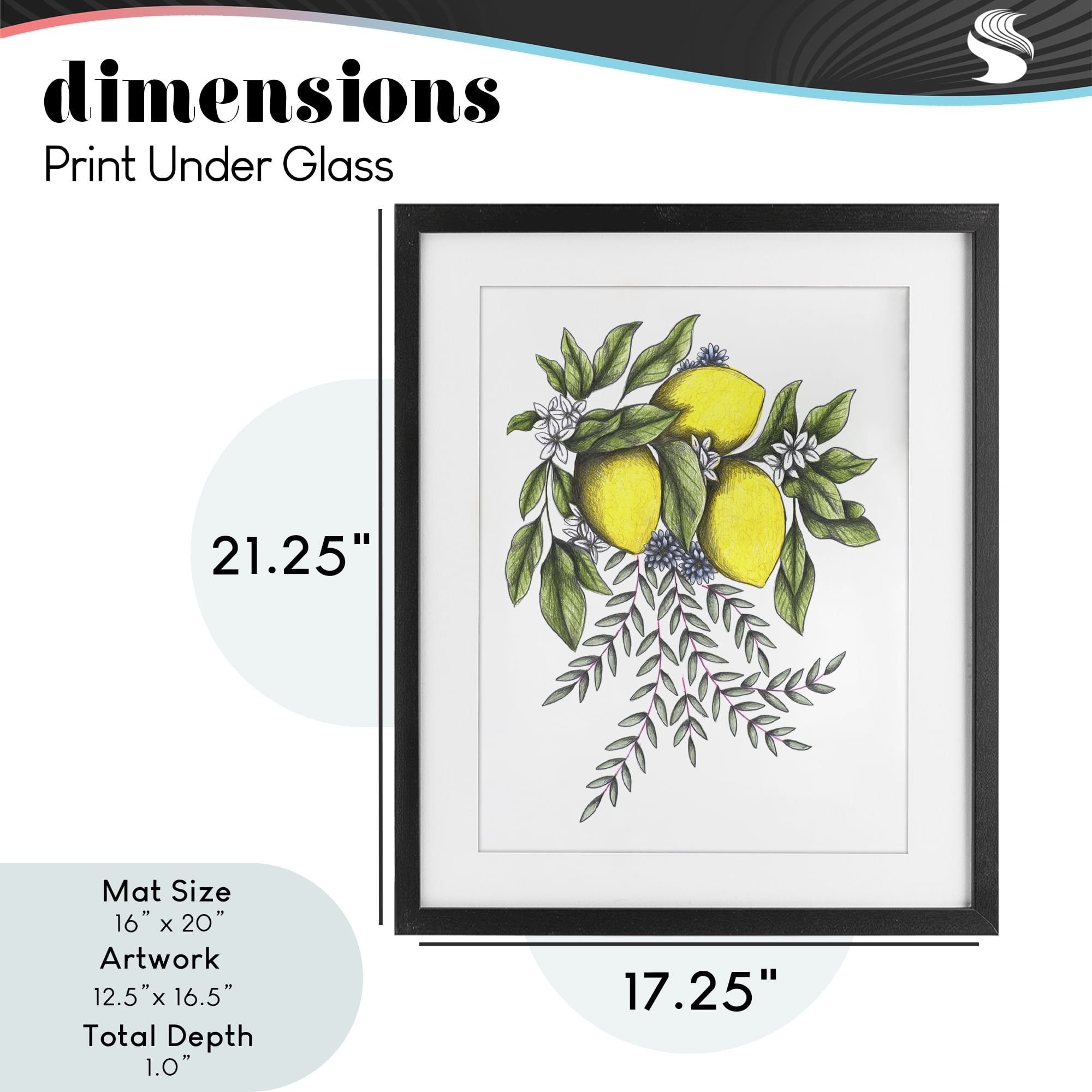 Lemons & Flowers Vintage Sketch Black Framed Print Under Glass, design by Cecilia Battaini