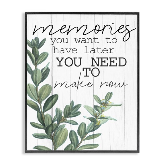 Stupell Industries Rustic Lodge Make Memories Now Rustic Green Plant Black Framed Giclee Art, 11 x 14, by Kim Allen