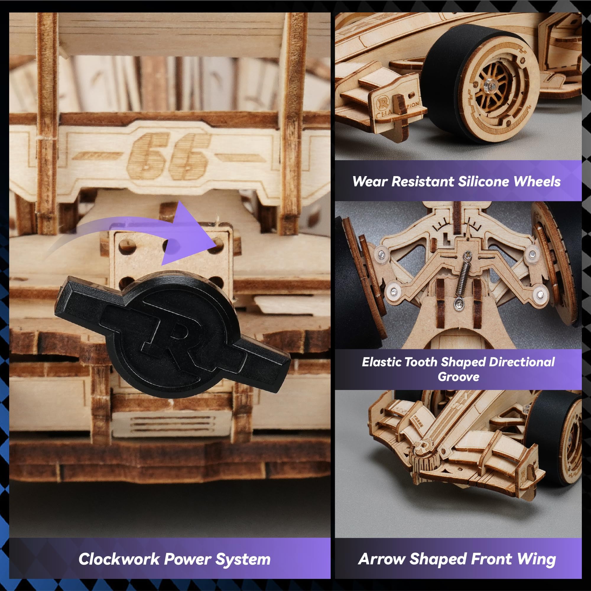 ROKR 3D Puzzles for Adults, F1 Racing Car 1:18 Scale Exquisite Wood Craft Kit Gift for Adults Desk Toys Gift for Boys/Girls