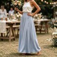 thumbnail image 6 of Zynoxe Womens Maxi Skirts Casual Ruched Elastic Drawstring High Waist Boho Skirts Versatile Elegant Dating Breathable Travel Boho Skirts Blue L, 6 of 7