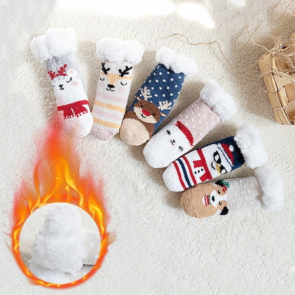 Hwmodou Trends Baby Slipper Socks Christmas Toddler Fuzzy Socks Warm Non Winter Socks Fashion Comfy Actice Fit,12M-4Y