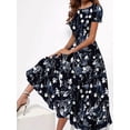 thumbnail image 1 of Blossoming Floral Print Dress - Comfortable Crew Neck, Stylish Short Sleeves, 1 of 11