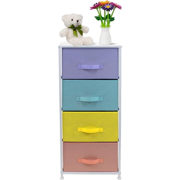 Sorbus Nightstand with 4 Drawers- White Frame, Pastel Drawers