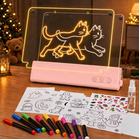 TOKKY LED Drawing Board, 16" Rechargeable Glow Drawing Pad for Kids, 9 Colors Glow Doodle Board, Pink