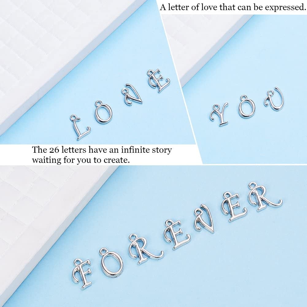 PH 208pcs Alloy Alphabet Charm Pendant Loose Beads Platinum Plated A-Z Letter Pendant for Jewelry Making(8 pcs for each letter) Grey