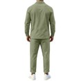thumbnail image 3 of Delconic Mens Casual Cotton Linen Two Piece Set Long Sleeve Collared Pullover Top and Drawstring Straight Leg Pants Outfit Army Green L, 3 of 6