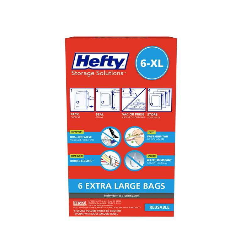 Hefty SHRINK-PAK 6 XL Bags with Long Zippers 