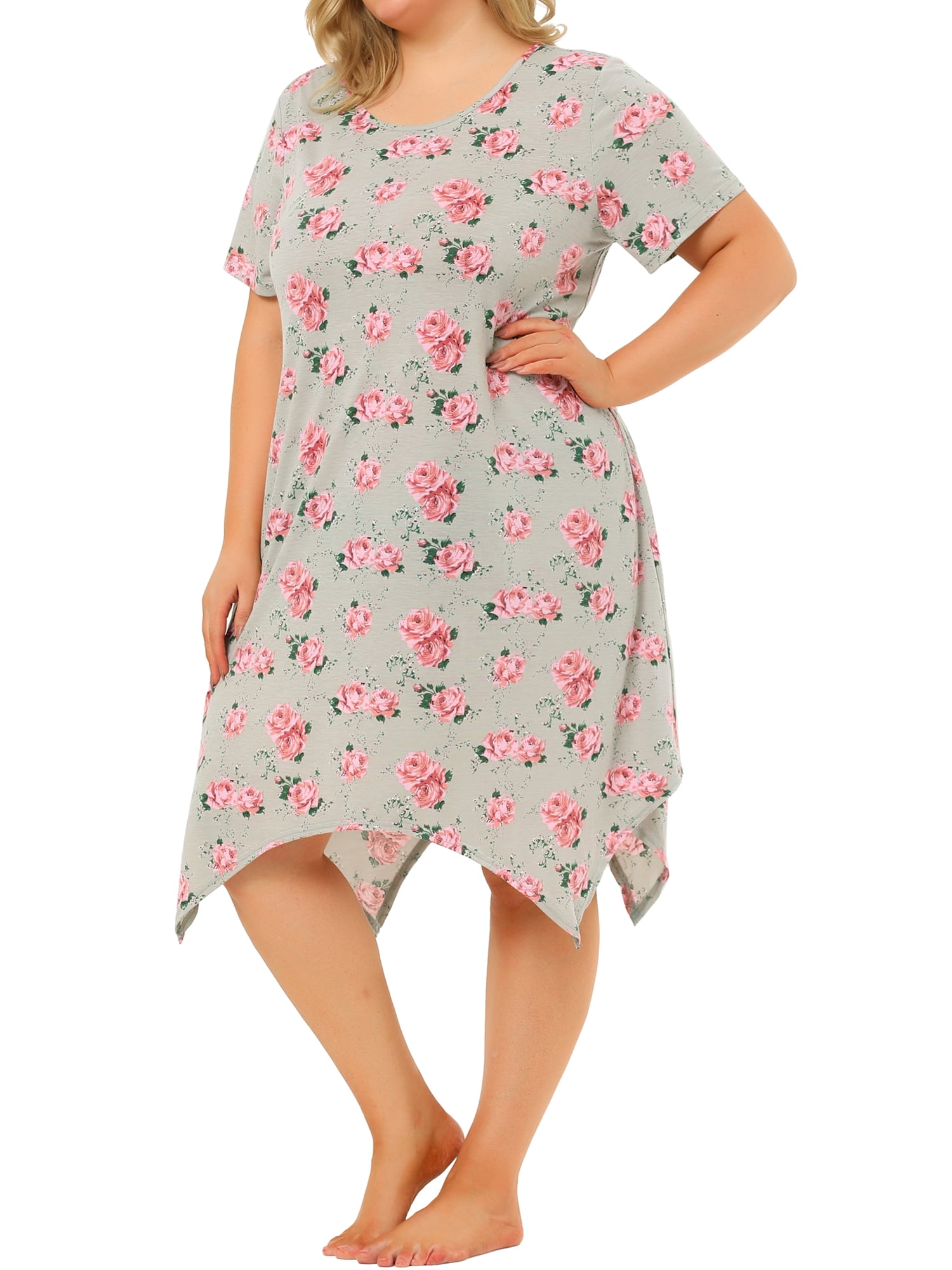 Unique Bargains Women's Plus Floral Nightgown Pajama Cute Irregular Sleep Dress