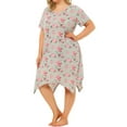 thumbnail image 4 of Unique Bargains Women's Plus Floral Nightgown Pajama Cute Irregular Sleep Dress, 4 of 8