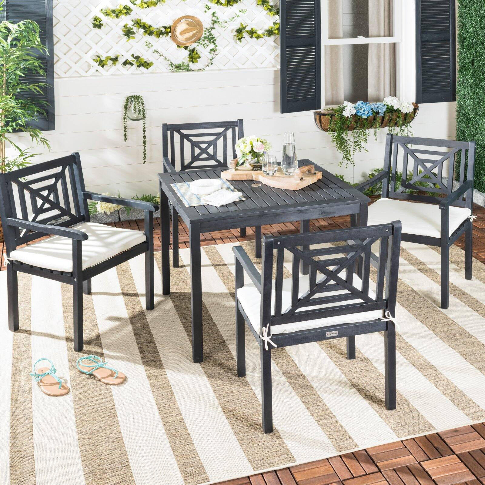 Safavieh Del Mar Outdoor Contemporary 5 Piece Dining Set with Cushion