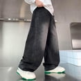 thumbnail image 3 of CPNG Boys Fashion Baggy Jeans Teen Boys Straight Wide Leg Elastic High Waist Casual Loose Denim Trousers Streetwear(Black,6-7 Years), 3 of 8