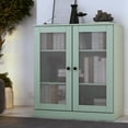 thumbnail image 3 of Palace Imports 100% Solid Wood 3-shelf Bookcase with Adjustable Shelves and Frosted Glass Doors, Sage, 3 of 5