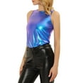 thumbnail image 5 of INSPIRE CHIC Metallic Tank Top for Women's Sleeveless Club Party Shiny Shirt XS Shiny Blue, 5 of 7