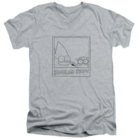 Regular Show Poloroid V-neck T-shirt Athletic Heather Adult Unisex 100% Cotton Short Sleeve