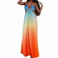 thumbnail image 6 of Blue-Orange Gradient Halter Neck Hollow Out Pleated Maxi Dress For Women, 6 of 7
