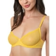 thumbnail image 2 of Wingslove Women's Sexy 1/2 Cup Lace Bra Balconette Mesh Underwired Demi Shelf Bra Unlined See Through Bralette,Yellow 36DD, 2 of 7
