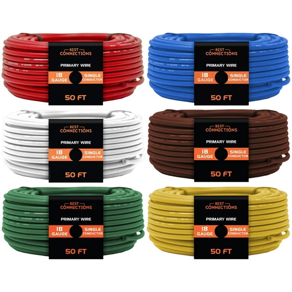 18 Gauge Car Audio Primary Wire 50ft–6 Rolls Remote, Power/Ground Electrical