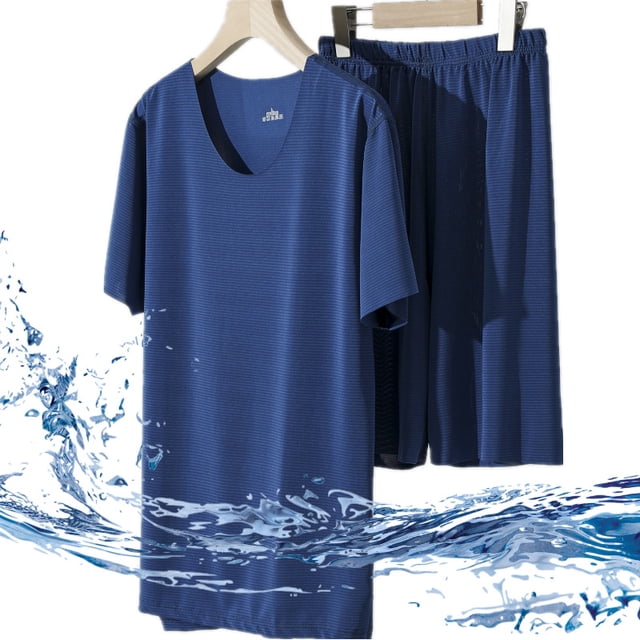 Conjunto de pijamas de primavera y otoño para hombre, ropa de casa, pantalones cortos de manga corta, ropa informal holgada de seda fina para el hogar