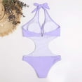 thumbnail image 5 of Fartey Tummy Control One Piece Swimsuit for Women Fashion Elegant Halter Deep V Neck Bathing Suit Solid Color Cutout Swimsuits Casual Summer Beach Swimwear Purple S-XL, 5 of 6