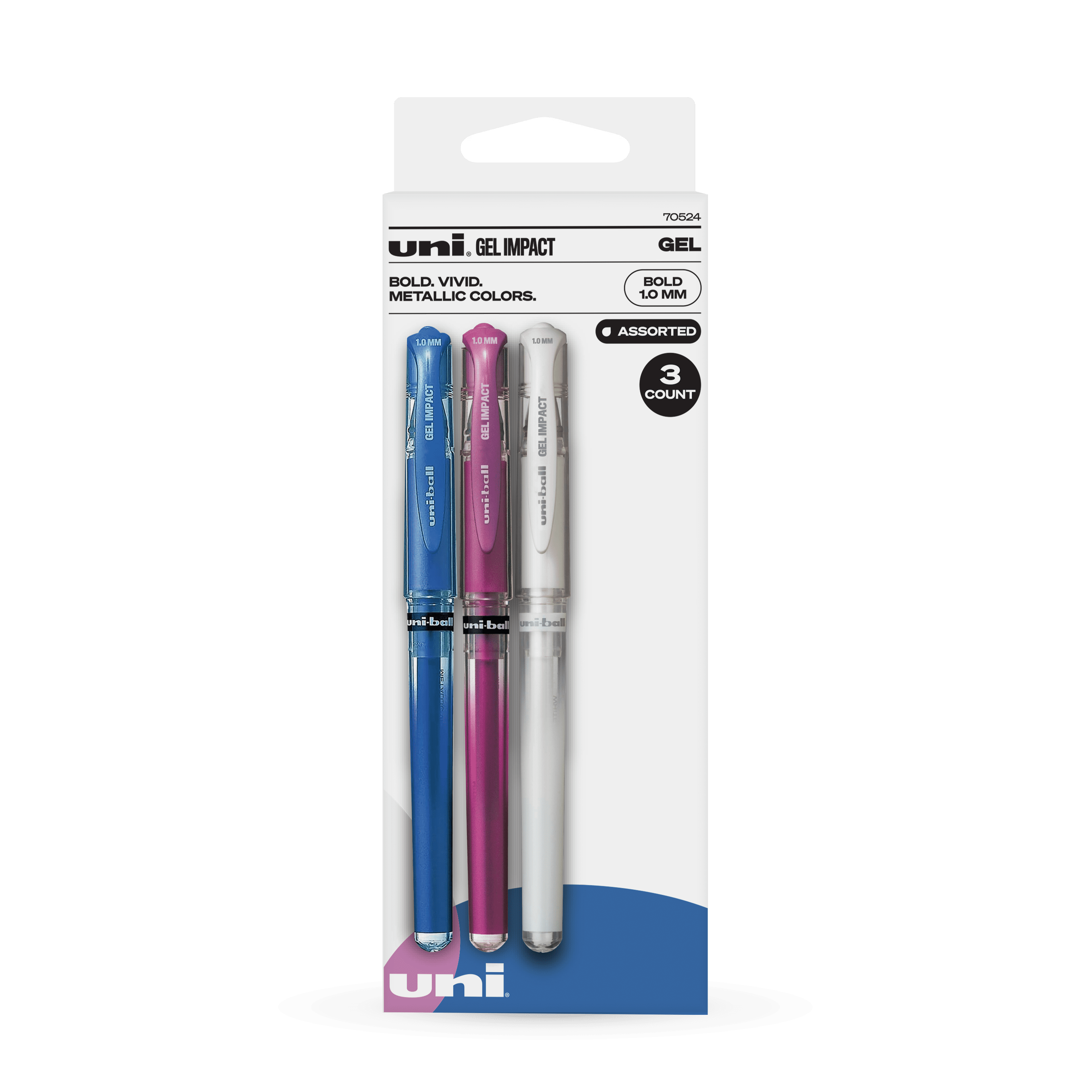 uniball Gel Impact Pens, Bold Point, 1.0 mm, Assorted Ink, 3 Count