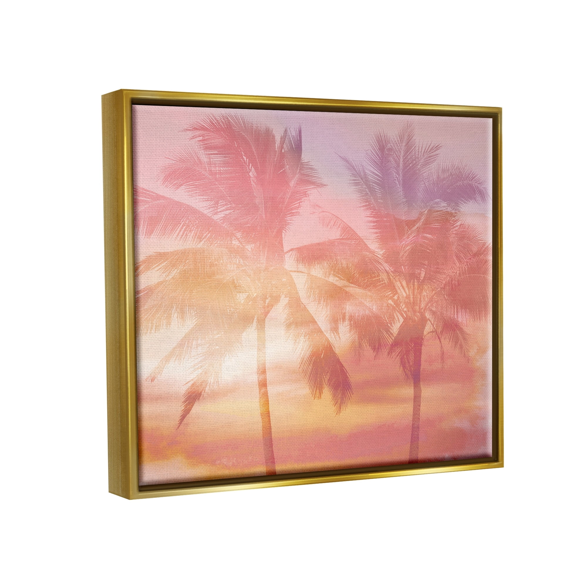 Stupell Industries Summer Palm Trees Sunrise Tropical Windblown Leaves Graphic Art Metallic Gold Floating Framed Canvas Print Wall Art, Design by Mia Jensen