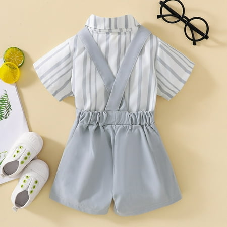 

Cathalem 5 Set Toddler Boys Short Sleeve Striped Prints T Shirt Tops Suspenders Shorts Kids Gentleman Outfits New Baby Outfit Boy Childrenscostume Grey 12-18 Months