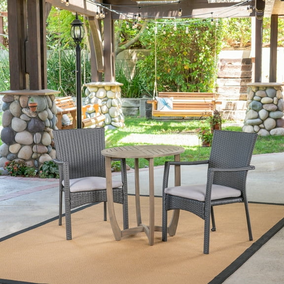 Noble House Sloane 3 Piece Wooden Patio Bistro Set in Gray
