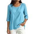 thumbnail image 2 of Neewe Women's Casual 3/4 Sleeve T-Shirts Plain Round Neck Tunic Tops Basic Tees Blouses Loose Fit Pullover, 2 of 8