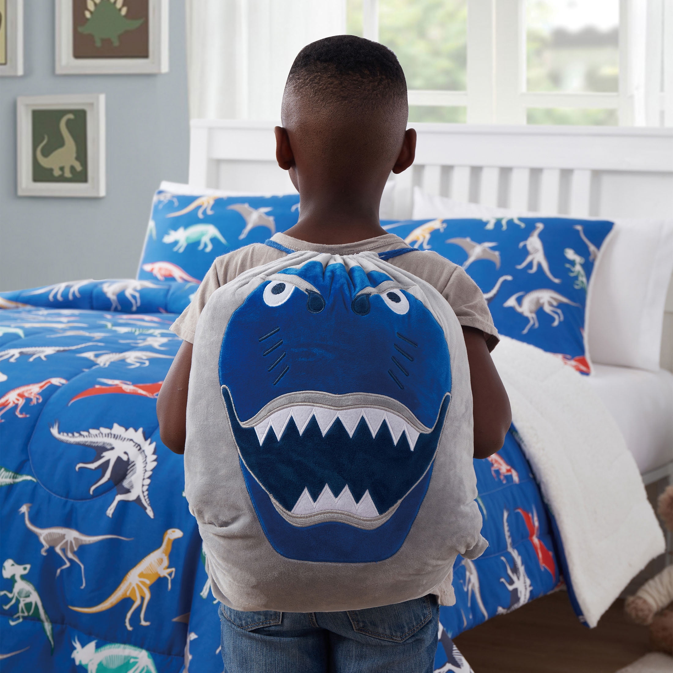 Your Zone Kids Dino 3-Piece Grey Dino Print Polyester Bedding Set, Twin