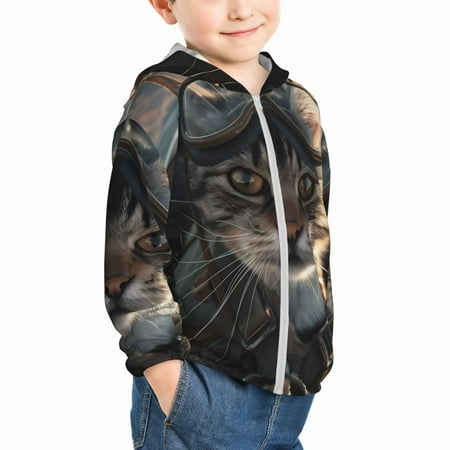 

Uemuo Pilot Cat In Vintage Plane Pattern Rash Guard for Boys Girls Long Sleeve Swim Shirts UPF 50+ UV Sun Protection Hooded Fishing Shirt with Pocket for Kid-5 Years