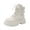 Beige, variant on Beige Womens Pu Ankle Boots Lace Up Side Zip Chunky Heel Winter Casual Round Toe Short Booties