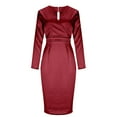 thumbnail image 4 of Htigea Satin Dress for Women Long Sleeve V-Neck Midi Dresses Solid Color Formal Evening Gown Elegant Party Prom Dresses Red XXL, 4 of 7