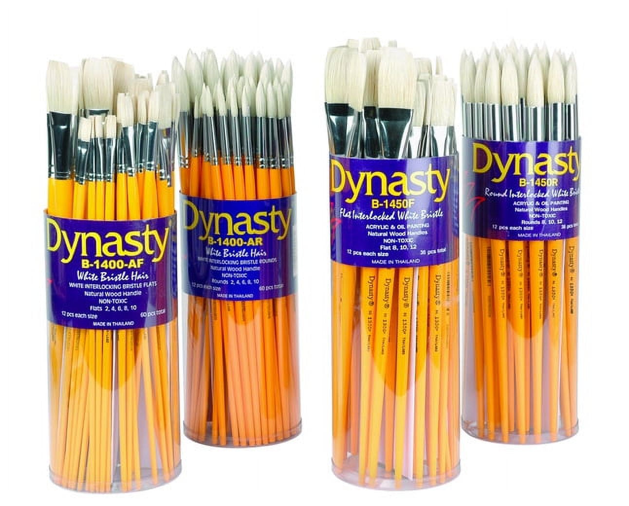 Dynasty® B-1450F Long Wood Handle Brush Set, Assorted Sizes, Natural, Set of 36