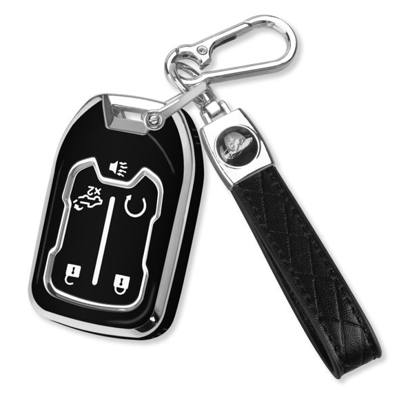 5-Button Soft TPU Key Fob Case for GMC Acadia, Sierra, Terrain, and Chevrolet Silverado 1500, 2500HD, 3500HD – Chrome Trim Protective Cover with Keychain Accessory