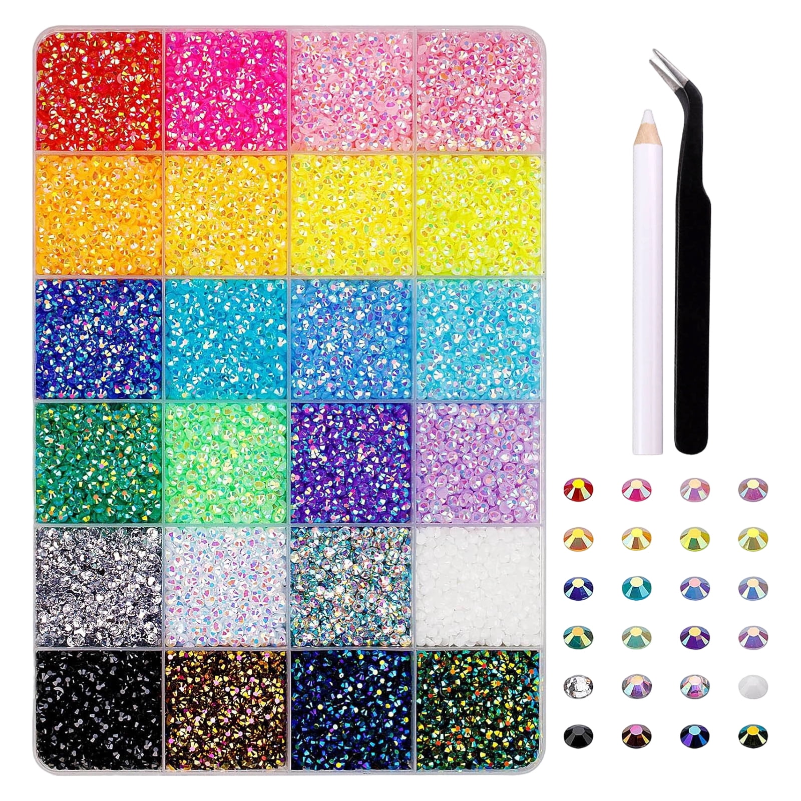 30000Pcs Bedazzling 24 Colors Rhinestones Kit with 3mm Resin Flatback Gems, Jelly Rhinestones for Nail Art and DIY Crafts, Colorful Rhinestones for Clothing Shoes Tumblers Mugs Diamond Art Decor，G